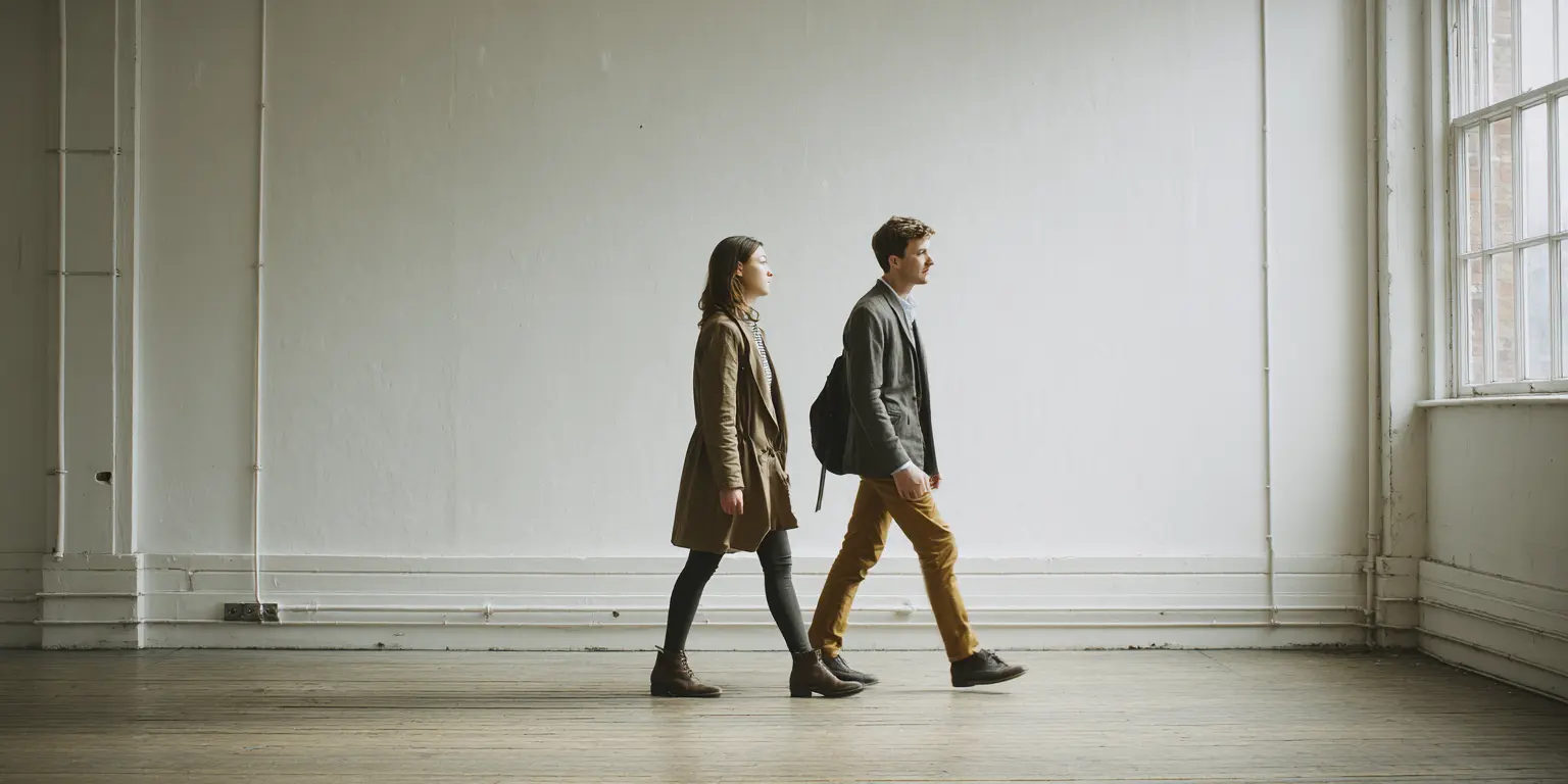 Interaction opérationnelle sur site Deux personnes en interaction fonctionnelle dans un espace de passage neutre