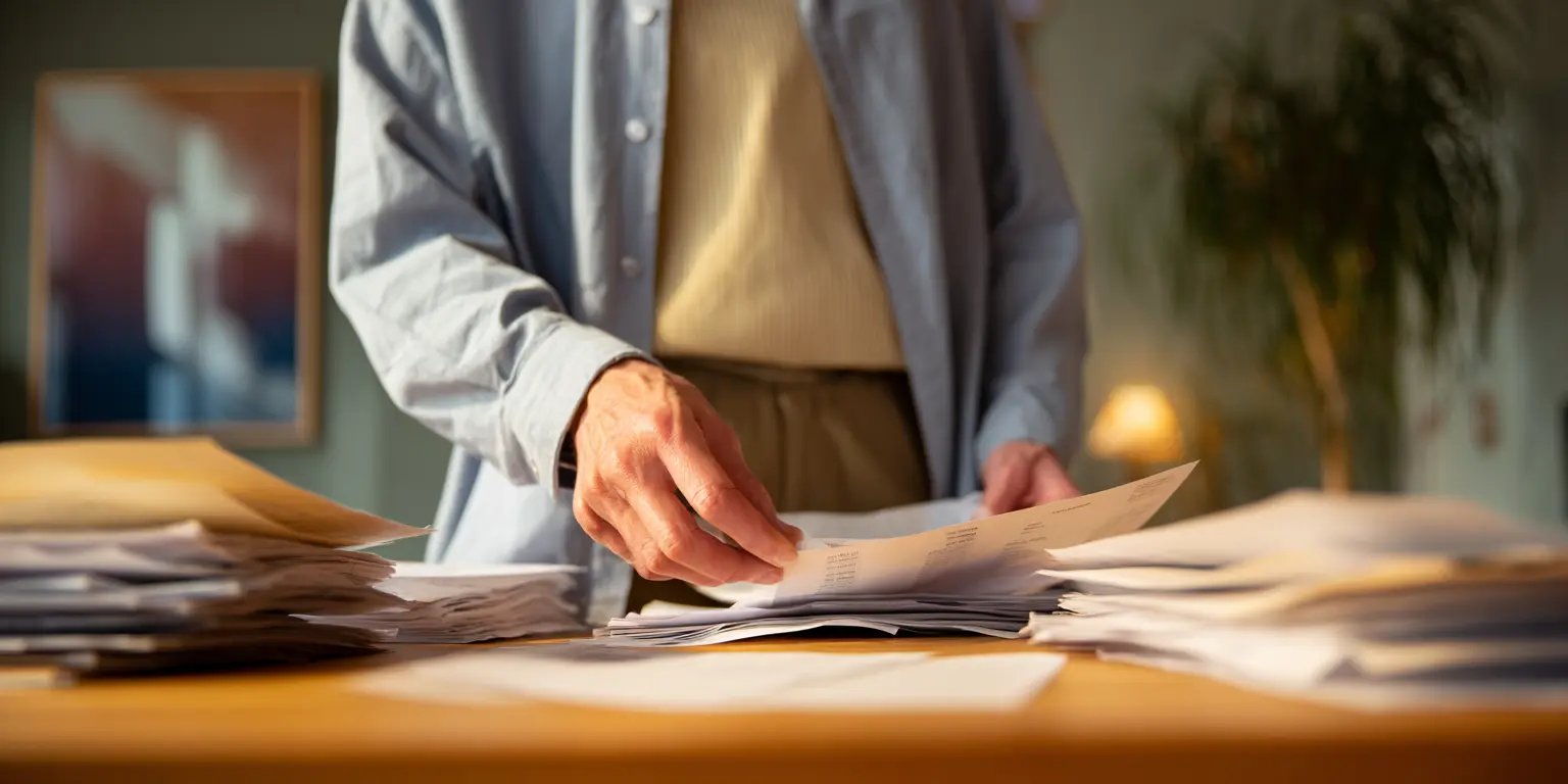 Ajustements successifs du cadre Personne ajustant des documents de visite sur une table, environnement professionnel réel et utilisé