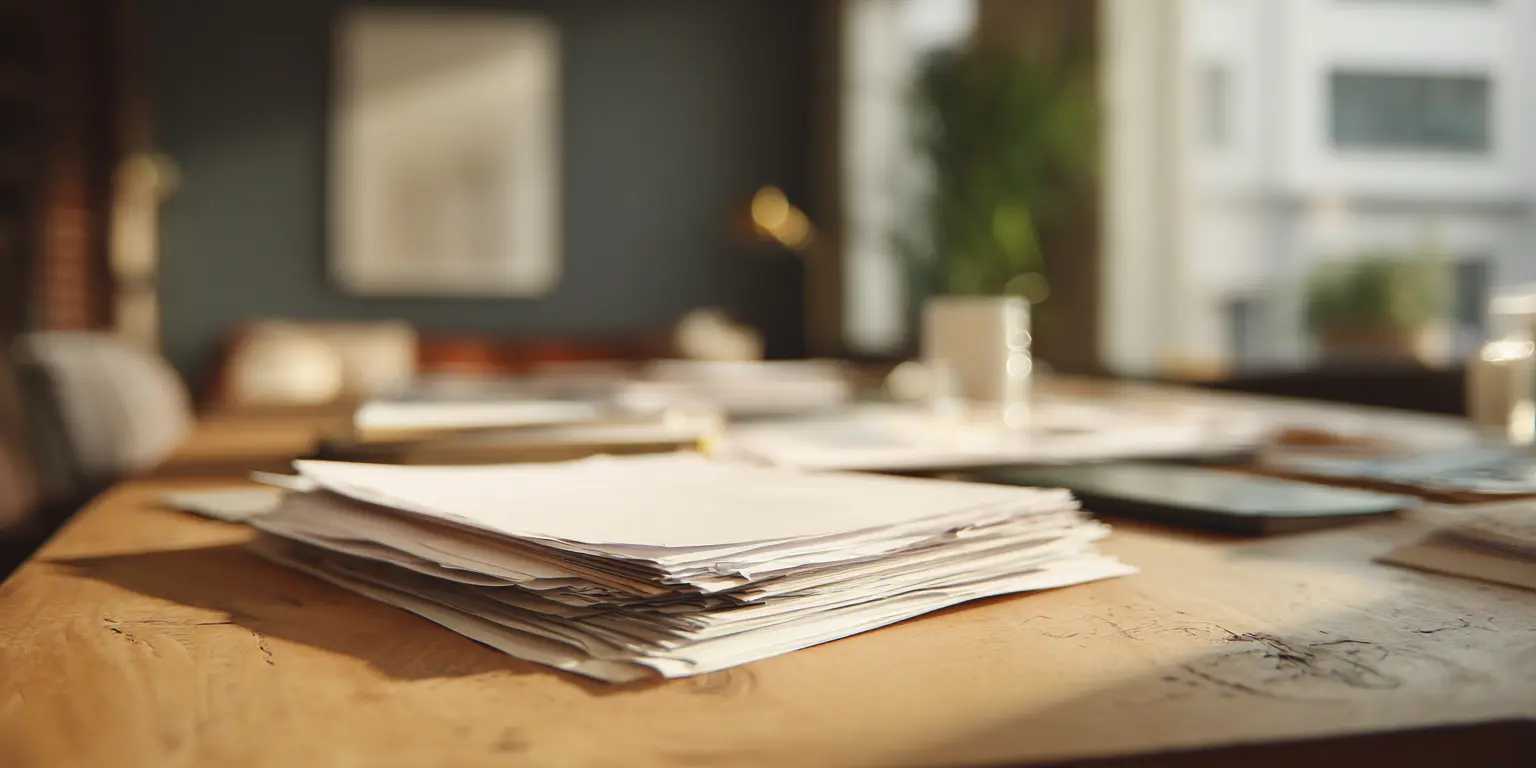Organisation neutre de visite Documents simples et espace utilisé lors d'une organisation de visite immobilière neutre
