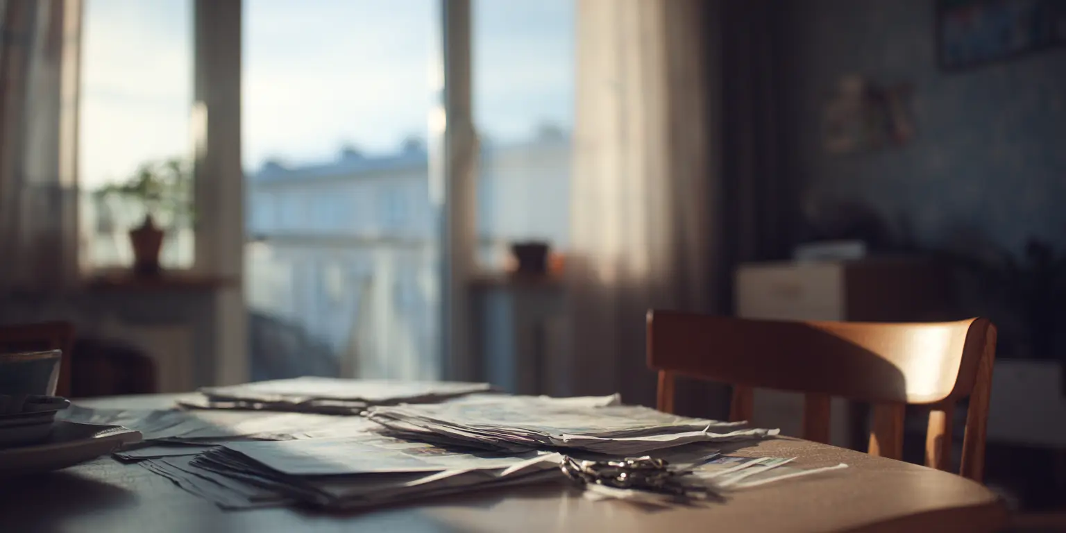 Organisation simple avant une visite Feuilles imprimées et clés posées sur une table dans un logement occupé