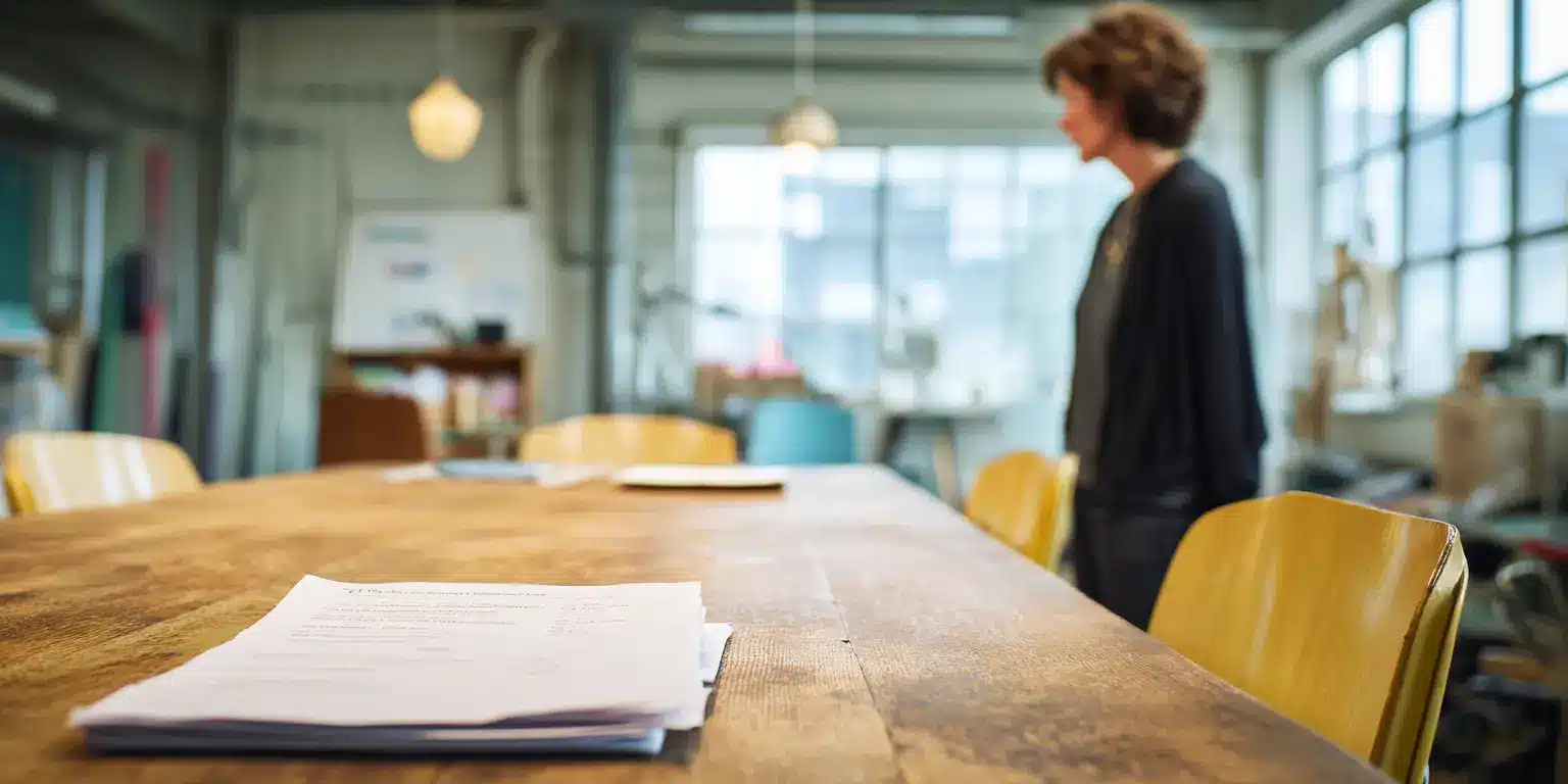 Consultation d'un planning de visites Personne consultant un planning de visites posé sur une table dans un espace de travail neutre